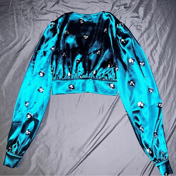 Turquoise Plunge Long Sleeve Crop Top XS - Picture 2 of 2